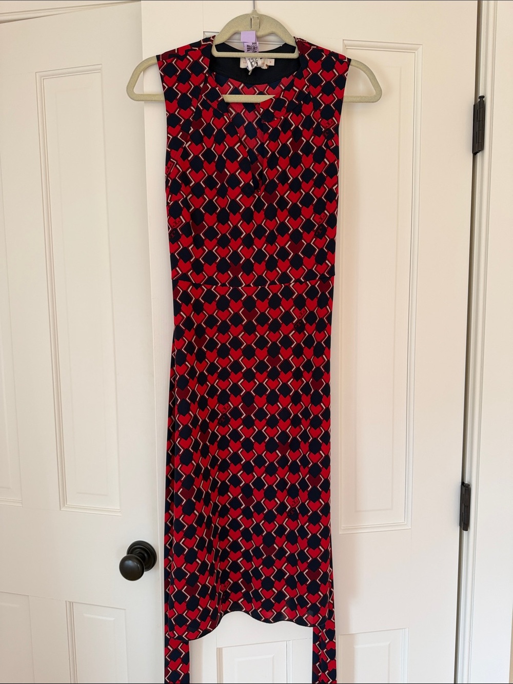 Tory Burch Jersey Dress - Red & Navy Sleeveless Midi - Size M